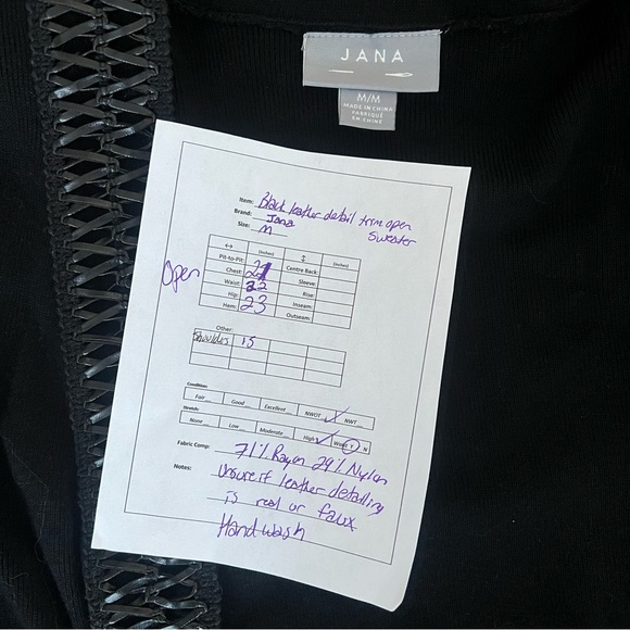 Black leather detailed Jana open front drape/wrap cardigan - Picture 12 of 12